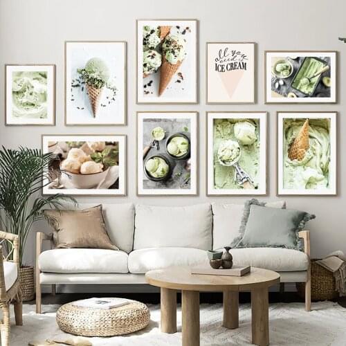 Green Ice Cream Avocado Egg Cone Quotes Wall Art Canvas Painting Nordic Posters And Prints Wall Pictures For Living Room Decor