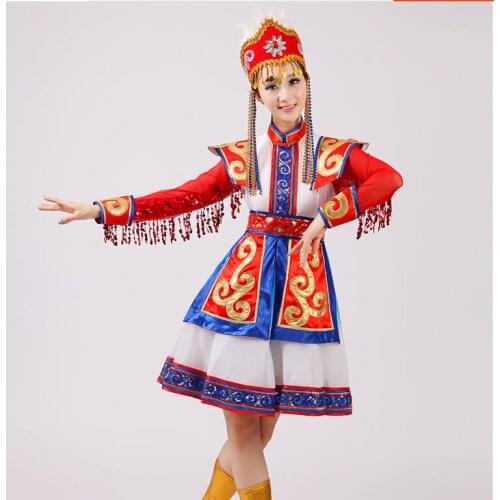 Mongolia dance clothes China folk apparel Stage performance wear Women