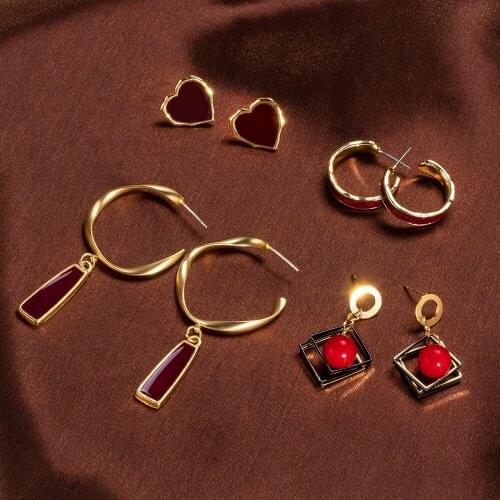 X&P Korean Red Acrylic Earrings for Women Fashion Geometric Heart Dangle Drop Earrings 2020 Sweet Round Wedding Earings Jewelry