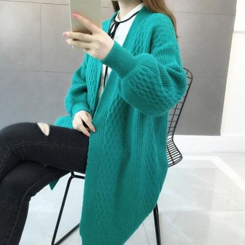 Women Autumn Winter Long Sleeve Open Front Cardigan Mid-length Warm Knit Coat