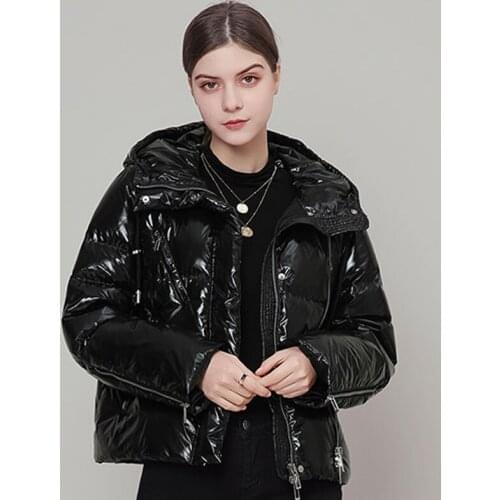 Women 2021 New Winter White Duck Down Coats Female Glossy Hooded Bread Puffer Jackets Thicken Warm Short Ladies Solid Outwear