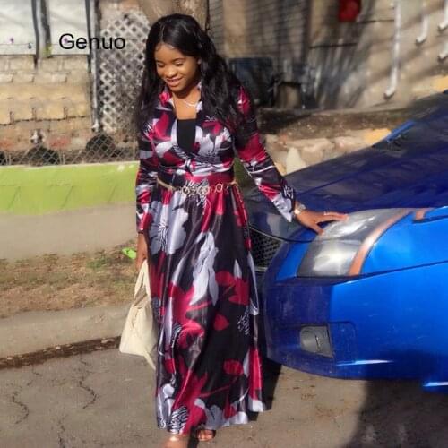 Women Vintage Floral Print Long Dress Elegant Long Sleeve Fall Retro Plus Size Office Maxi Shirt Vestidos Elegant Ladies Party