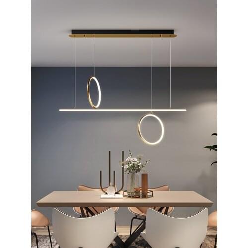 Gold Modern Simple LED Chandelier Dining Room Island Nordic Long Hanging Light Restaurant Coffee Bar Bedroom Plated Pendant Lamp