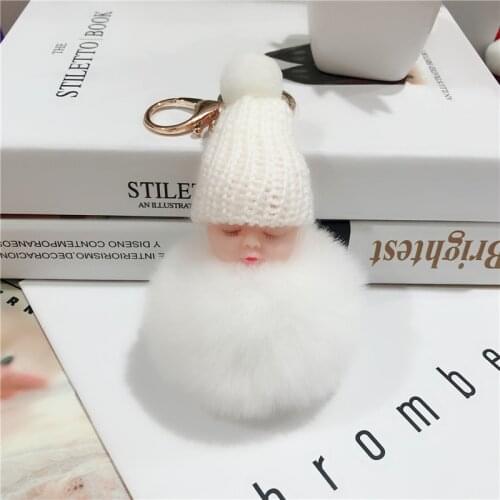 1Pcs Cute Fluffy Sleeping Baby Keychain Pompom Rabbit Fur Ball Key Chain Car Keyring Women Key Holder Bag Pendant Charm Jewelery