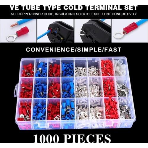 1000Pcs/set round terminal SNB insulated cable connector wire crimping butt ring fork sleeve ring lug VE copper tube