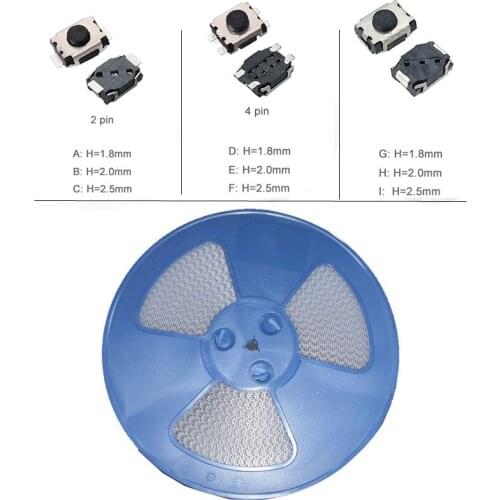 3000pcs/coil 3*4*1.8/2.0/2.5mm 2 pin 4 pin Push Button Switch without Position 3x4x1.8/2.0/2.5 mm Tact Switch