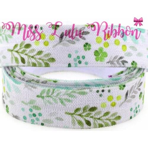 5/8" 16mm Flora Leaf Patterns Printed Fold Over Elastic Ribbon DIY Gift Packing Webbing Hair Band 50yards/roll MD1501016-16-2476