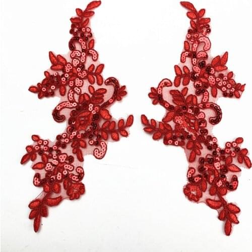 5 pairs 22cm*11cm LP-CG029 DIY lace wedding dress applique accessories bridal headdress red white lace collar lace fabric patch
