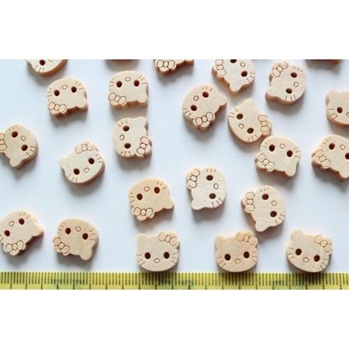 500pcs Kitty Wood Craft Cloth Sewing 2 Holes Buttons 13mm kawaii kitten cat natural unvarnished