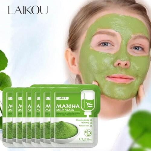 6Pcs Matcha Green Clay Mud Face Mask Oil Control Acne Facial Packs Moisturize Whitening Anti-Aging Face Skin Care