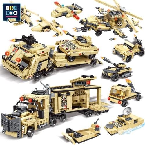 723+Pcs Military Defense Heavy Armored Vehicle Building Blocks Combination Falcon Eagle Aircraft Solider Figures Childrens Toys