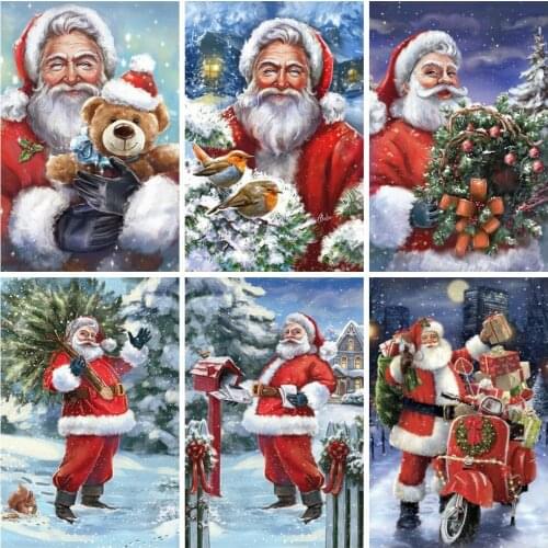 Huacan 5D Diamond Painting Santa Claus Diamond Mosaic Cross Stitch Embroidery Winter Cartoon Handicraft Christmas Decoration
