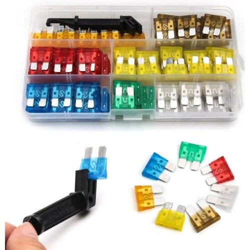 120Pcs/lot Car Fuses Zinc Alloy Car Motorcycle Standard Medium Auto Fuse 5/7.5/10/15/20/25/30A +1PC Fuse Blade Holder