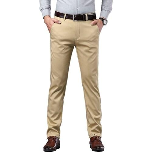 High Quality Mens Straight-fit Casual Pants Spring New Business Straight Stretch Green Khaki Black Trousers Male Size 42