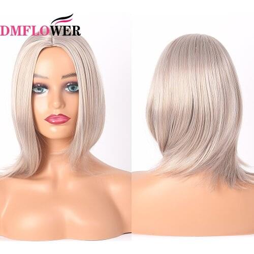DMFLOWER-Womens synthetic hair wig short straight bob wig blonde brown natural hair daily wear