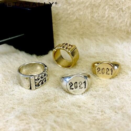F.J4Z Rings Trend Woman Ring Vintage 2021 Number Top Finger Ring Designer Antique Alloy Lady Special Gifts Jewelry Dropship