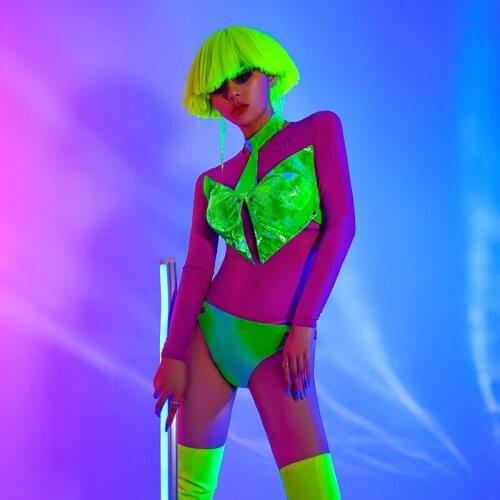 Fluorescent Green Dj Ds Dance Costume Gogo Jazz Performance Clothes Bar Nightclub Pole Dancing Stage Wear Rave Outfit YS1207