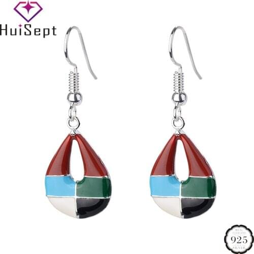 HuiSept Fashion Silver 925 Earrings Jewelry Water Drop Shaped Colorful Earrings Ornament for Women Wedding Party Gifts Wholesale