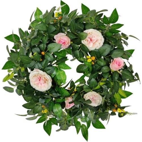 Artificial Rose Flower Wreath for Front Door Farmhouse Office Wall Window Party Wedding Home Decor