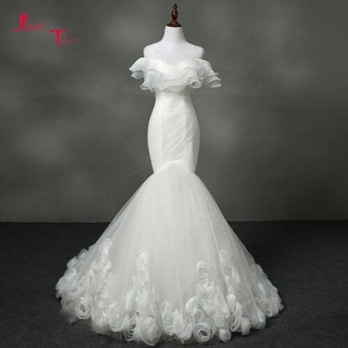 Jark Tozr New Special Bridal Gowns Robe De Mariee Tiered Pleat Flowers Mermaid Wedding Dresses Vestido De Noiva Sereia