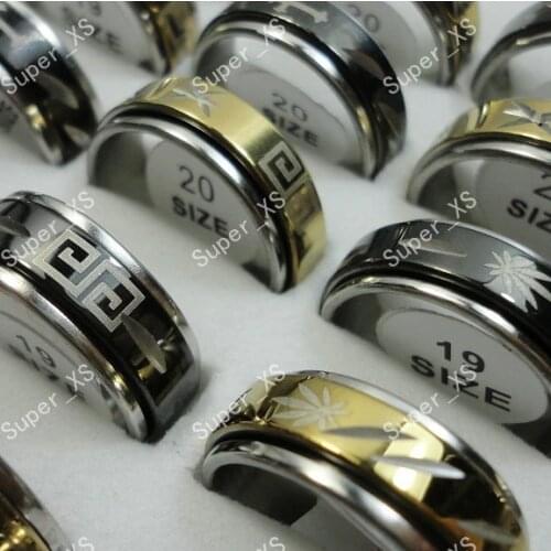 15Pcs Whole Bulk Jewelry Ring Lots Pretty Rotatable Gold Stainless Steel Rings LB223 Free Shipping