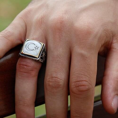 Tesbihane 925 Sterling Silver Moon Star Ring