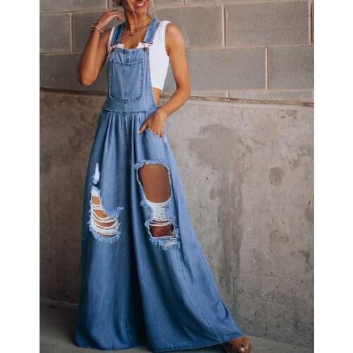 Nowsaa Blue Jean Jumpsuit Woman Overalls Loose Wide Leg Pant Autumn Summer Pocket High Waist Jumpsuits for Women Rompers 2021