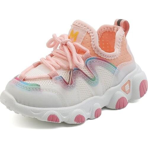 Running Sneakers Children Shoes Toddlers Girls Sneakers Fashion Kids Sports Air Mesh Breathable White Shoes Lace-up Soft 21-30
