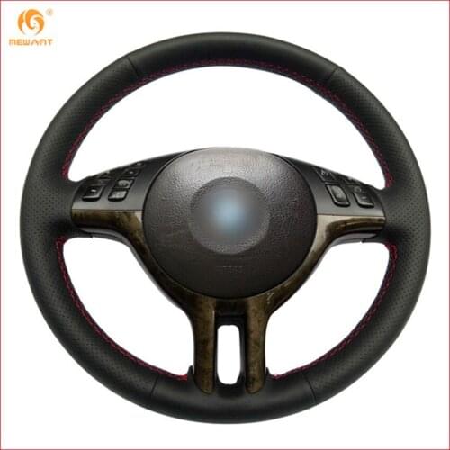 MEWANT Black Genuine Leather Car Steering Wheel Cover for BMW E39 E46 325i E53 X5 Interior Accessories Parts