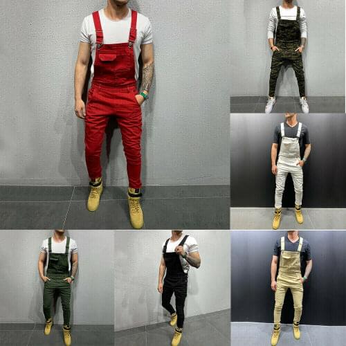 Mens Slim Fit Bib Pants Denim Overalls Suspender Trousers Skinny Jean Jumpsuits