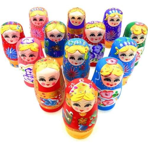 Set Of 5 Pcs Dolls Wooden Russian Nesting Babushka Matryoshka Hand Painted Gift