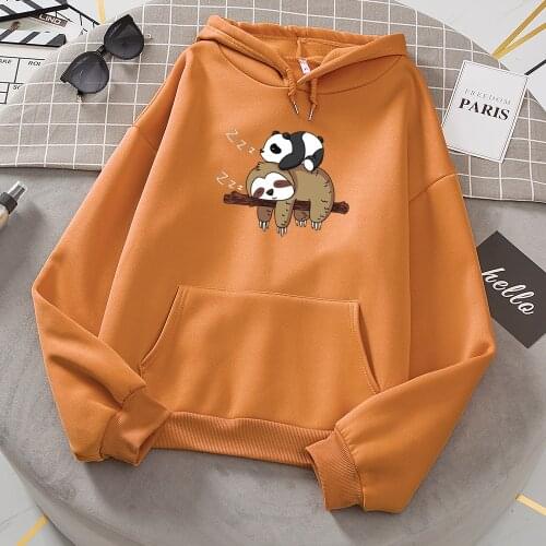 Panda Lying On A Sloth Prints Womens Sweatshirt Autumn Fleece Warm Hooded Casual Autumn Hoodies Simple Oversize Men Sportswear