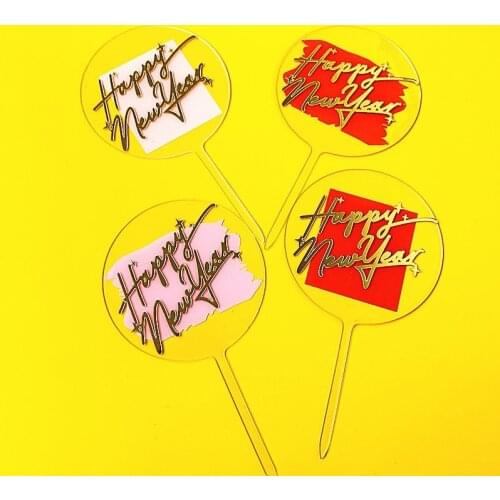 Clear Happy New Year Cake Topper Acrylic Birthday Cupcake Topper Baking decoration Birthday Party dessert table Supplies