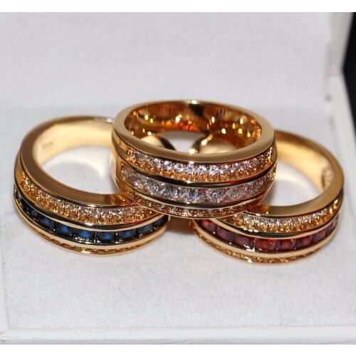 Size 8-12 Brand New High Quality Fashion Jewelry 10KT Gold Filled Princess Three Color Zirconia Wedding Band Ring for Men Gift