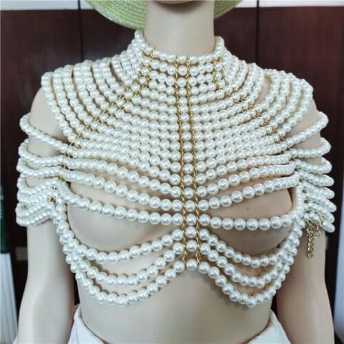 Luxury brand designs pearl necklaces beads woven shawls for womens wedding dresses engagement party shoulder-chain jewelry
