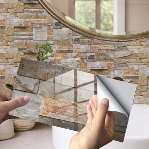 3D Self Adhesive Tile Stickers Peel and Stick Backsplash Floor Wall Decals Bathroom Kitchen Counter Top Decor
