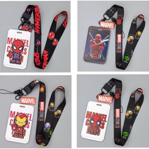 Anime Marvel Spiderman Hulk Figrues Pvc Card Cover Student Campus Card Boys Girls Cute Hanging Bag Card Holder Lanyard Id Card