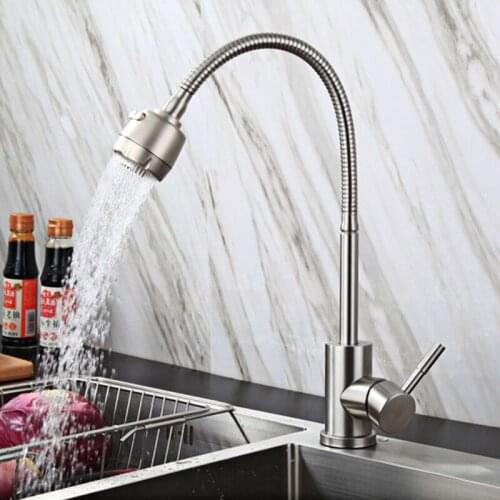 Kitchen Faucet Stainless Steel Single Handle Basin Tap Swivel Spout Cold and Hot Mixer Tap 360 Degree Rotatable Pull Down Spray
