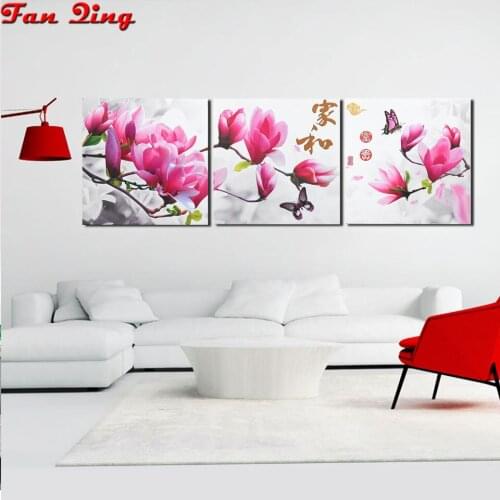Triptych diamond painting Magnolia Flowers mosaic diamond set full square/round diamond embroidery 3 piece living room decor