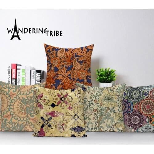 Vintage Decorative Cushion Covers Flower Floral Pillow Throw Pillow Covers Colourful Living Room Custom Linen Pillow Case 45*45