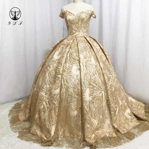 Arabian Design Sweetheart Short Sleeve Pleated Ball Gown Sweep Train Bling Bling Gold Evening Dresses