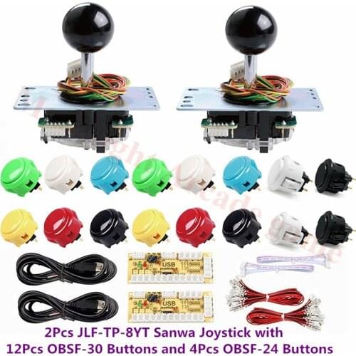 Japan Original Sanwa JLF-TP-8YT Joystick+OBSF-30/24 Push Button Zero delay Arcade USB encoder for 2Player DIY Arcade cabinet kit