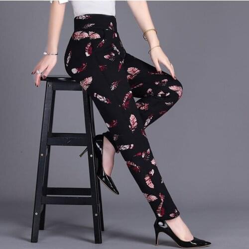 Women 2021 Winter New Fashion Plus Velvet Warm Leggings Female Plus Size Printing Flowers Casual Slim Stretch Pant Trousers A347