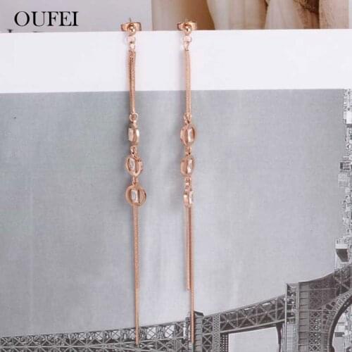 OUFEI Rose Gold Charms Tassel Long Earrings For Women Stainless Steel Earrings 2019 Jewelry Accessories Free Shipping