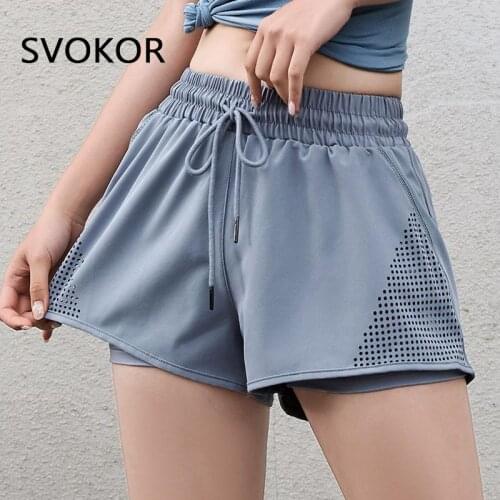 SVOKOR Hollot Out Shorts Women High Waist Sport Summer Workout Shorts Athletic Fitness Running Short Pants Elastic Breathable