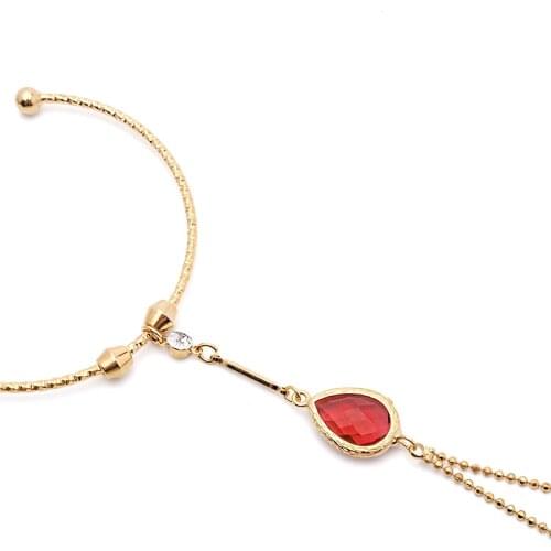Marjin For Woman Bracelet Red Colored Stoned Gold Colored Link Chain Ring Bracelet Jewelry Gift Birthday Party Gift