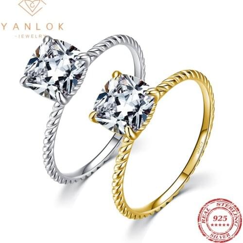 YANLOK Hot Sale 925 Sterling Silver Square Cushion Cut Clear CZ Rings For Women Engagement Wedding Jewelry Accessories Anel