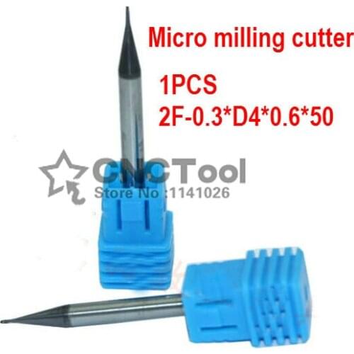 1PCS 2F-0.3*0.6*4*50 , 0.3mm Micro Grain Tungsten Carbide Square End Mill 2 flutes HRC55 CNC Milling Cutters Router Bits