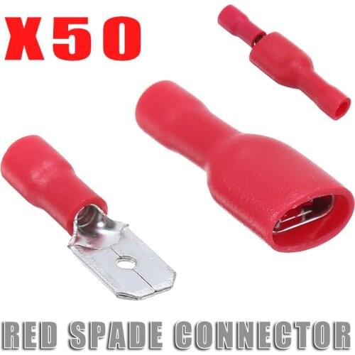100pcs Red Spade Blade Connectors Insulated Electrical Wire Male Female Crimp Connectors Terminals for Car Marine Application