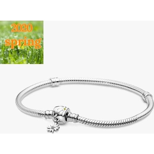 2020 Spring Fit Original Pan Bracelets 925 Sterling Silver Bracelet Daisy Flower Clasp Snake Chain Bracelet Women Gift